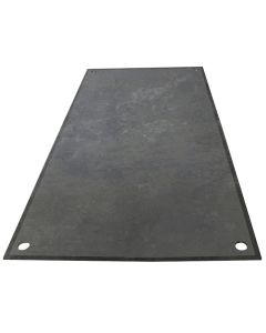 Heavy-duty plain steel road plate with chamfered edges and lifting holes for trench and surface protection.