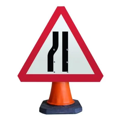Road Narrows Left Cone Sign